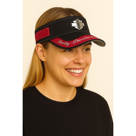 NEW Harley Davidson Visor Hat Womens Pink Black Hook & Loop Biker Motorcycle - Picture 1 of 4